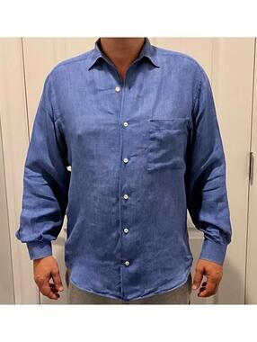 Paul Stuart Men Long Sleeve Button-Up Shirt linen italy